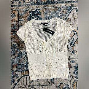 NWT Small Motel Rocks Ivory Knit Tie-Front Short Sleeve Top Maiki